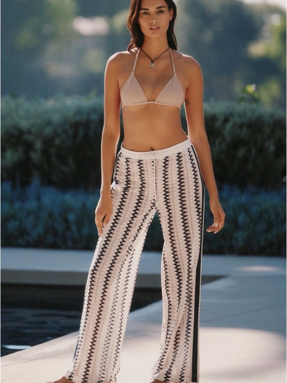 Women’s Crochet Wide-Leg Pants - Cream & Black